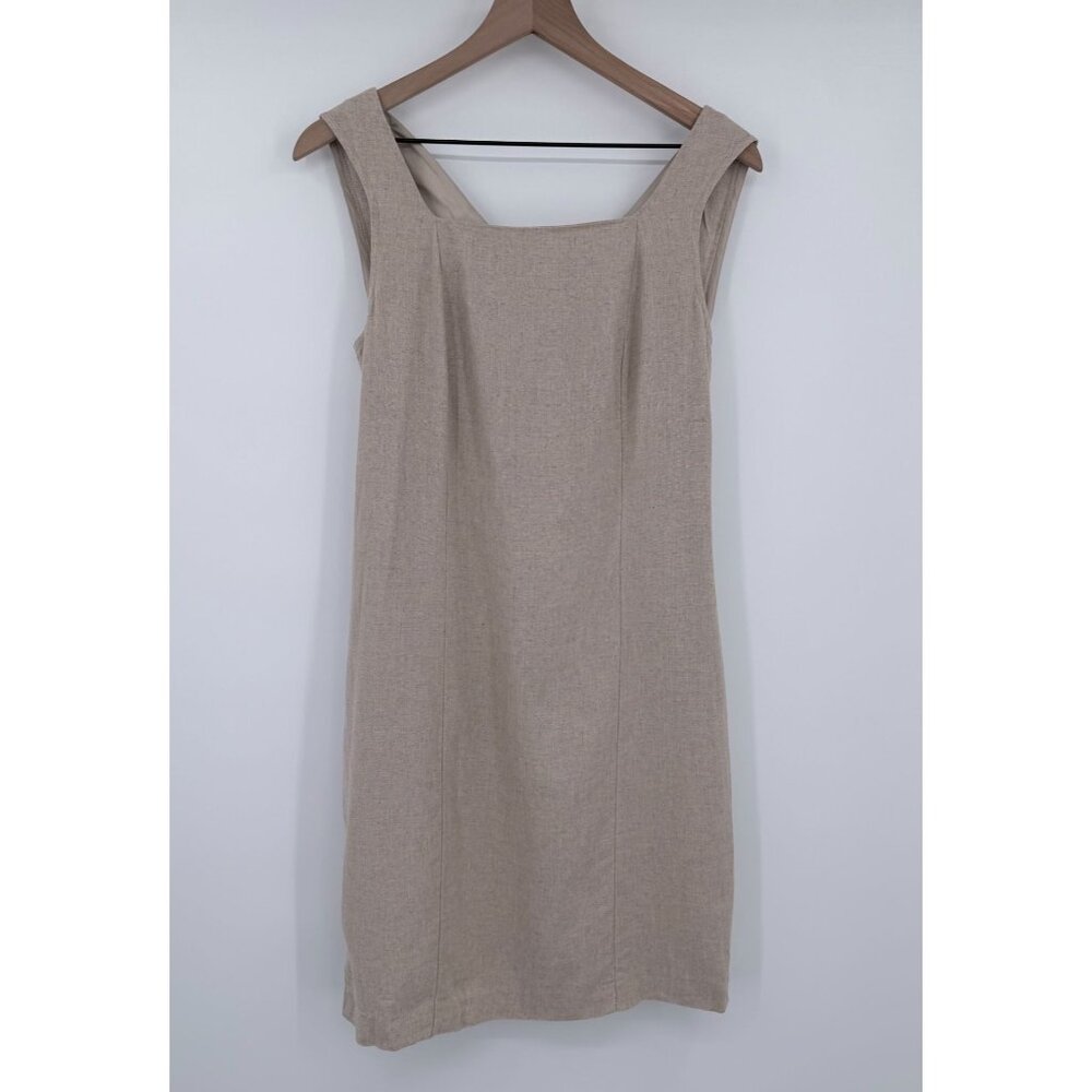 Betsy Lauren Linen Shift Dress Women 11 Tan Old Money Quiet Luxury Career Casual